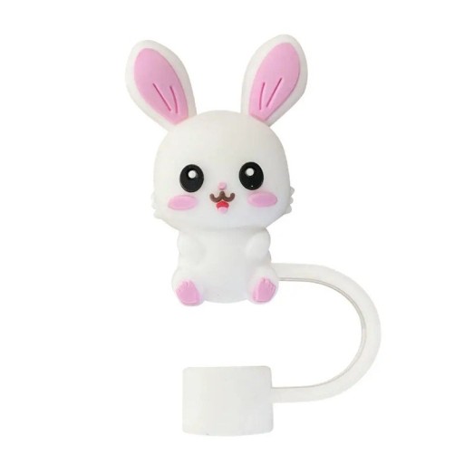 Housse en silicone pour paille en forme de lapin 25 x 35 x 10 mm Protection hygiénique Bouchon stylé Bouchon réutilisable Paille à emporter