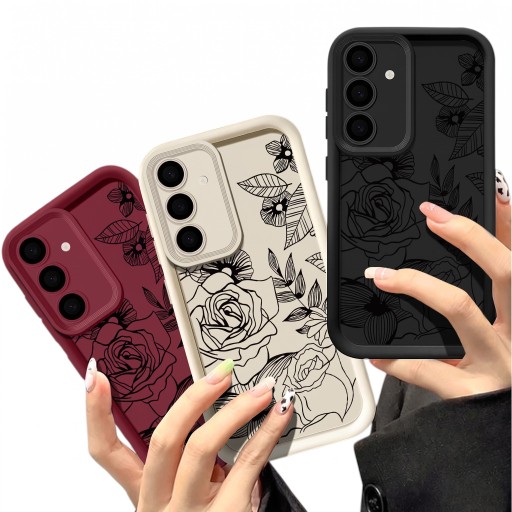 Housse en silicone résistante pour mobile Samsung Galaxy A37 S avec dessin de roses et de fleurs Cadre surélevé autour de l'appareil photo Contour surélevé Boutons latéraux protégés