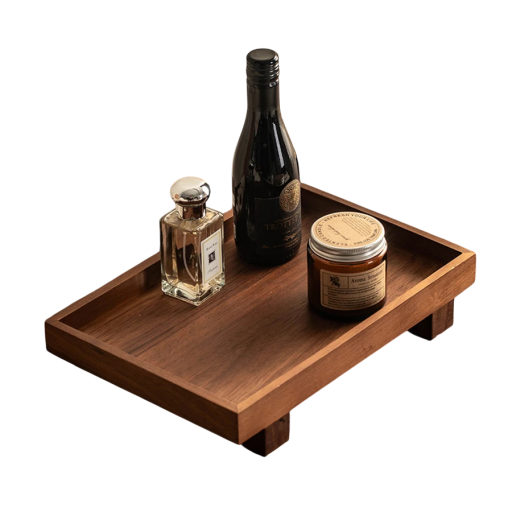 Houten decoratieve tray voor cosmetica 28,5 x 11,4 x 5,3 cm bruine rechthoekige dienblad met pootjes voor badkamer en toilettafel