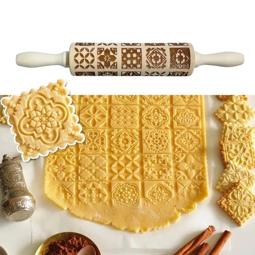 Houten deegroller 30,5 cm met mozaïek geometrisch patroon Lasergravure 3D roller voor koekjes en snoepgoed