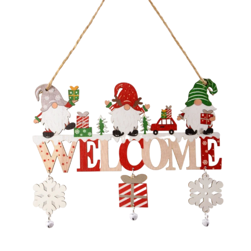 Houten hangende deurversiering Hangende decoratie met elfjes Kerstboomversiering Kerstdecoratie met sneeuwvlokken Hangend deurbordje 22 x 17 cm