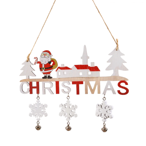 Houten hangende deurversiering Hangende decoratie met Kerstman Kerstboomversiering Kerstdecoratie met sneeuwvlokken Hangend deurbordje 22 x 17 cm