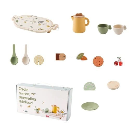 Houten Montessori theeset voor kinderen Theepot met 2 kopjes dienblad suikerpot lepels en onderzetters BPA vrij educatief speelgoed keukenset