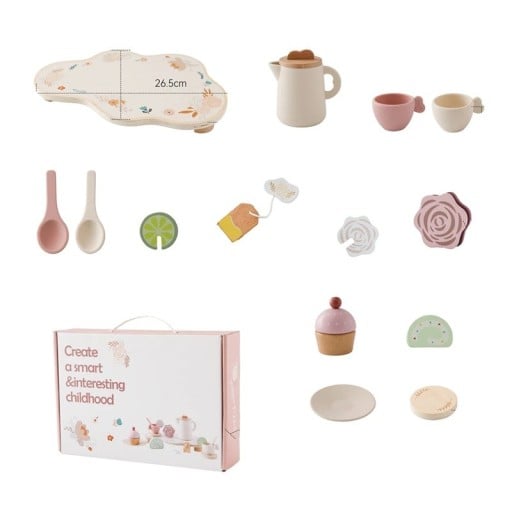 Houten Montessori theeset voor kinderen Theepot met 2 kopjes dienblad suikerpot onderzetters en lepels BPA-vrij educatief speelgoed voor peuters