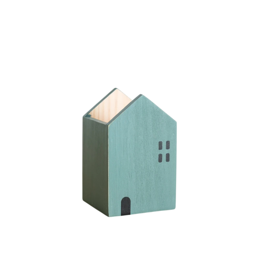 Houten potloodhouder 12,5x8x8 cm met cartoonhuis, schrijfwarenorganizer, penselenopbergdoos, make-up, kantoor, student