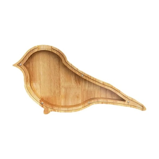 Houten spaarpot vogel Transparant plastic deel Decoratieve spaarpot Designvorm van een vogel