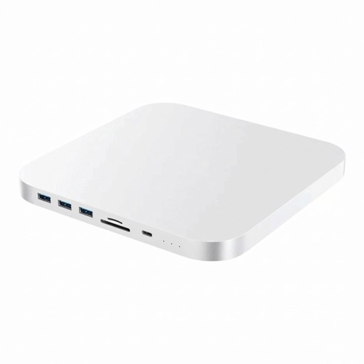 Hub USB-C pour Mac mini M2 et M1 20 x 20 x 3 cm station d'accueil avec 10 ports et boîtier pour 2 disques et lecteur de cartes SD argenté
