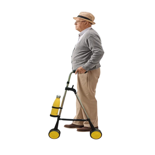 Hůl pro seniory s kolečky skládací berle s nastavitelnou výškou držáku délka 92–96 cm nosnost až 15 kg s držákem na láhev pro nákup i chůzi