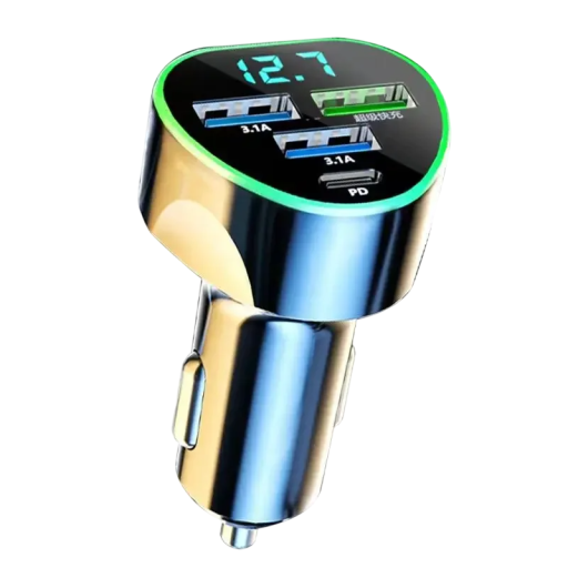 Hurtig biloplader 350W 4in1 USB C PD og 3x USB A 3.1A cigarettænderadapter super hurtig opladning LED-display PD 4.0 oplader