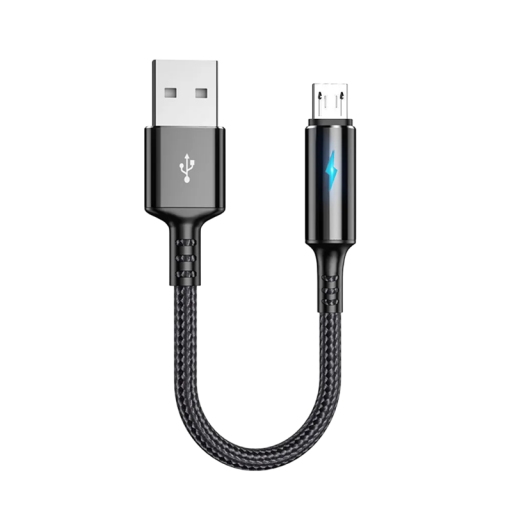 Hurtigopladningskabel 25 cm USB A til Micro USB 3A Hurtigopladningsdatakabel Datasynkronisering Kompakt længde Powerbank Mobilenhed