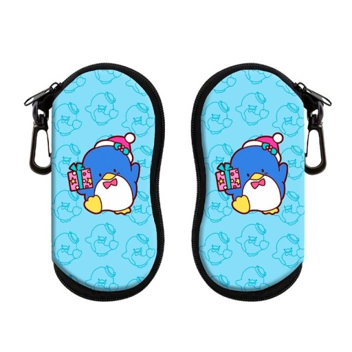 Husă albastră pentru ochelari 17,9 x 8,5 cm cu motiv de pinguin și cadou în stil de Crăciun Fermoar și carabină pentru agățare