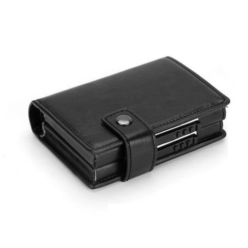 Husă de călătorie pentru documente cu două cutii din aluminiu Ambalaj din piele PU cu închidere prin buton Dimensiuni 10,4 x 7,7 x 3 cm
