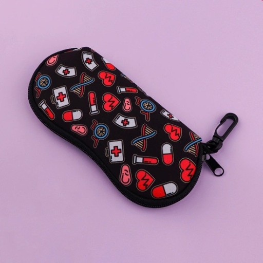 Husă de ochelari 17,9 x 8,5 cm cu model medical Fermoar și carabină Husă de protecție pentru ochelari cu imprimeu pentru domeniul medical