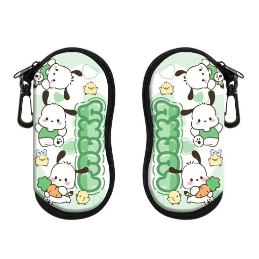 Husă de ochelari 17,9 x 8,5 cm cu motiv de câine și găină Husă verde cu fermoar și carabină Husă de protecție pentru ochelari de vedere și ochelari