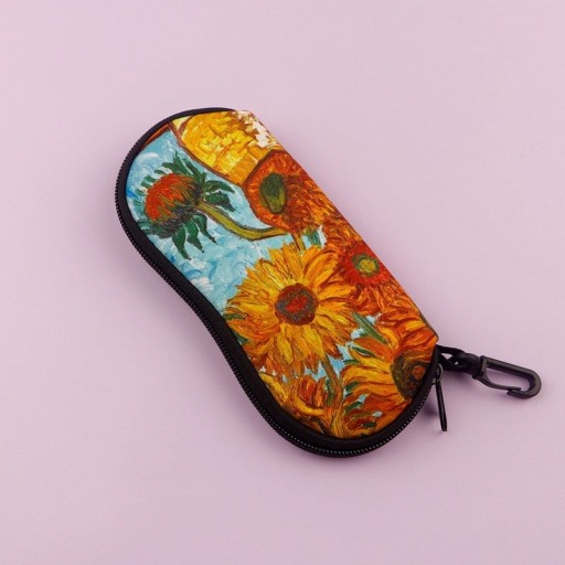 Husă de ochelari 17,9 x 8,5 cm cu motiv de floarea-soarelui Design floral colorat Închidere cu fermoar Carabină pentru agățare
