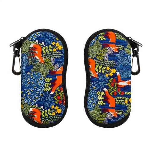 Husă de ochelari 17,9 x 8,5 cm cu motiv de vulpi într-o pădure colorată Model cu animale colorate Închidere cu fermoar tip carabină