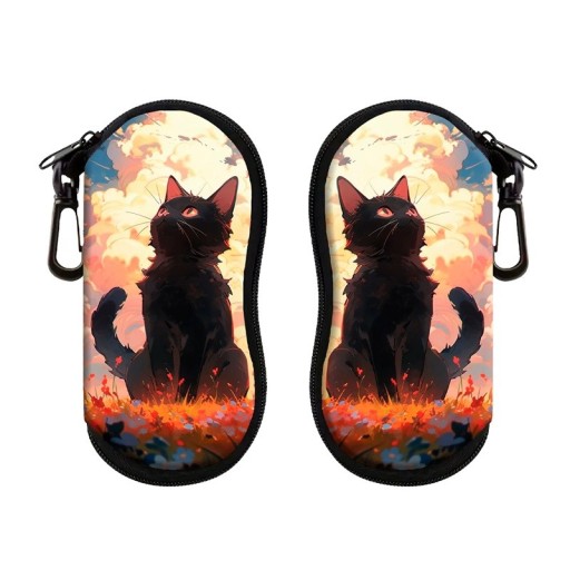 Husă de ochelari 17,9 x 8,5 cm cu motiv pisică neagră Design elegant Motiv simplu Închidere cu fermoar tip carabină