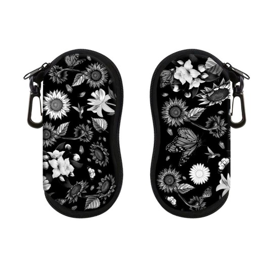 Husă de ochelari 17,9 x 8,5 cm Model floral alb-negru Fermoar cu carabină Husă de protecție pentru ochelari de vedere și ochelari de soare