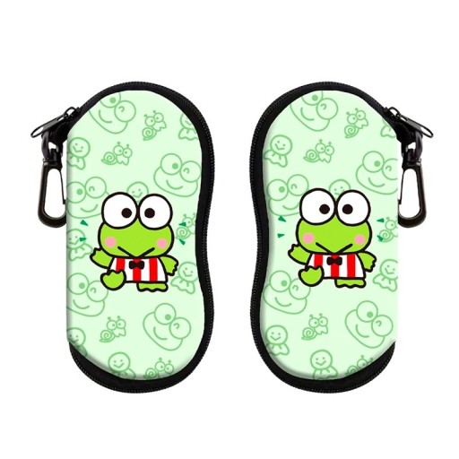 Husă de ochelari verde deschis 17,9 x 8,5 cm cu motiv de broască într-un costum cu dungi și fundal simplu