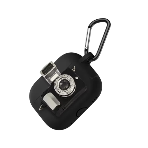 Husă de protecție confortabilă pentru AirPods 3 cu curea și design 3D de aparat foto, husă moale din silicon pentru căștile AirPods cu cameră