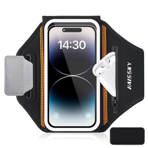 Husă de telefon pentru alergare cu buzunar cu fermoar și elemente reflectorizante pentru căști, suport sport pentru braț, pentru alergare și fitness