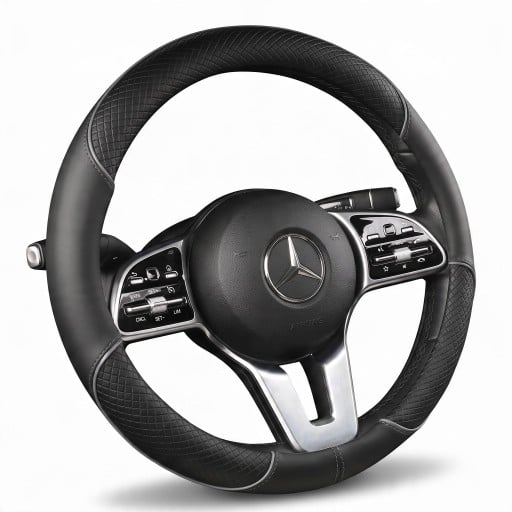 Husă din piele pentru volan de 38 cm cu model rombic reliefat și margine colorată Strat interior antiderapant pentru mașină