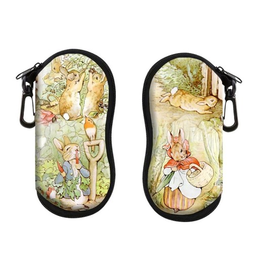 Husă pentru ochelari 17,9 x 8,5 cm cu motiv de iepuri din basme Închidere cu fermoar Carabină pentru agățare Design ilustrat