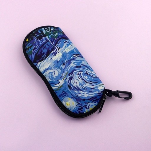 Husă pentru ochelari 17,9 x 8,5 cm cu motiv de mare și valuri Stil pictat Închidere cu fermoar Carabină practică pentru agățare