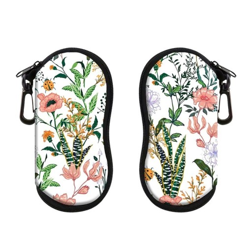 Husă pentru ochelari 17,9 x 8,5 cm Motiv cu flori de pajiște și buburuză Închidere cu fermoar Carabină pentru prindere Husă de protecție pentru ochelari