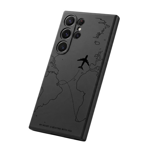 Husă pentru Samsung Galaxy S25 Avion și traseu aerian pe harta lumii Husă flexibilă din TPU Husă de călătorie pentru telefon