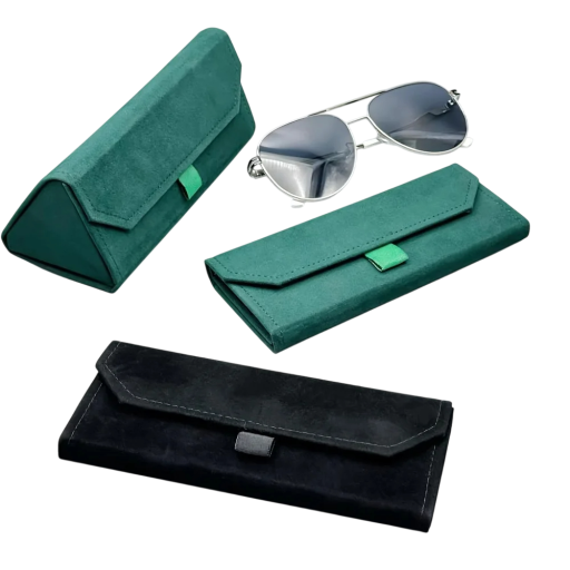 Husă pliabilă pentru ochelari 16 x 6,8 cm Formă triunghiulară Husă elegantă din catifea pentru ochelari de citit și ochelari de soare