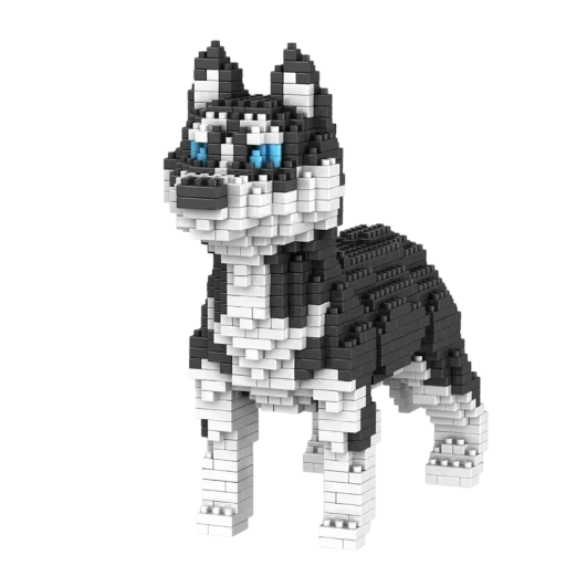 Husky hundbyggsats med blå ögon 17 cm 950 st Hopfällbar hundmodell Kreativ byggsats för barn och vuxna Dekorativ leksak För hundälskare