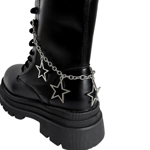 Hvězdičkový řetěz na boty ozdobný kovový řetízek na obuv stříbrná barva dekorativní doplněk pro tenisky a kotníkové boty