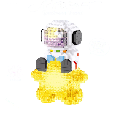 Hvězdny astronaut 7.0 x 4.2 x 9.8 cm Mikro tehly 387 ks Svietiaca LED stavebnica Vesmírny model na hviezde Kreatívna vzdelávacia sada pre astronómov