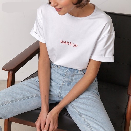 Hvid dame-T-shirt med print A1223