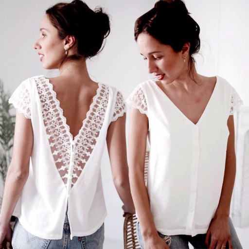 Hvid damebluse med blonder B72