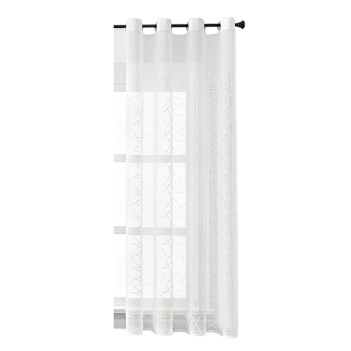 Hvid gardin med metalringe og mønster af linjer, størrelse 500 × 270 cm, polyester gennemsigtigt stof, til loftlejligheder, atelierer og mezzaniner