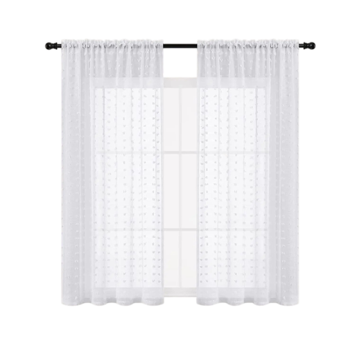 Hvid voil gardin med 3D pomponer og legende udseende, 130 x 160 cm, polyester voil gardin til køkken og børneværelse