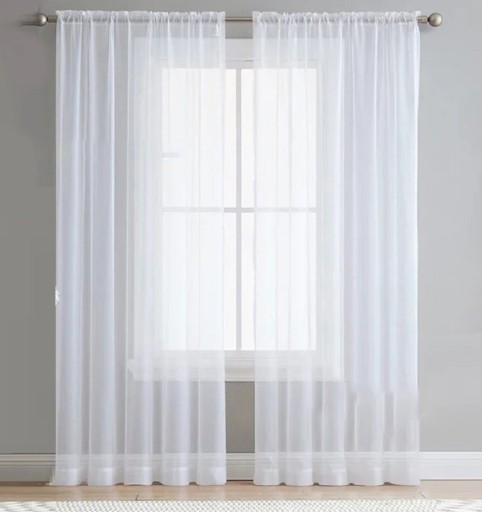 Hvide transparente gardiner med ophæng på rynkebånd Hvidt voilegardin Luftige gardiner af høj kvalitet Moderne tylgardiner 140 x 120 cm 2 stk.