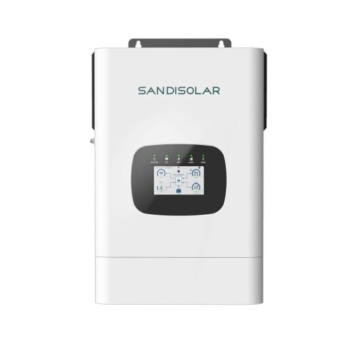 Hybride zonne-omvormer 6,5 kW 48 V AC 220-240 V met parallelle aansluiting kleurendisplay en LED-indicatie wit voor fotovoltaïsche systemen en woningen en vakantiehuizen