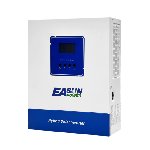 Hybridisolarikäännin 4 kW 24 V AC-lataus 120 A ja PV-tulo 5000 W sekä 500 V DC WiFi-moduulilla valkoinen-sininen aurinkosähkölle