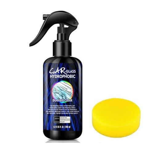 Hydrofobní sprej na autosklo 200 ml vodoodpudivý povlak houbička aplikace čelní sklo a zrcátka vozidla snadná údržba