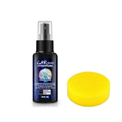 Hydrofobní sprej na autosklo 30 ml vodoodpudivý povlak houbička aplikace čelní sklo a zrcátka vozidla snadná údržba