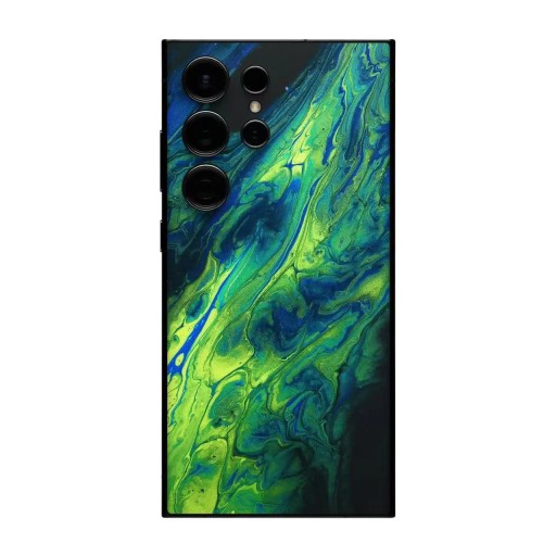 Hydrogel skyddfilm för Samsung Galaxy S23 på baksidan av telefonen med marmorering i grönt och blått