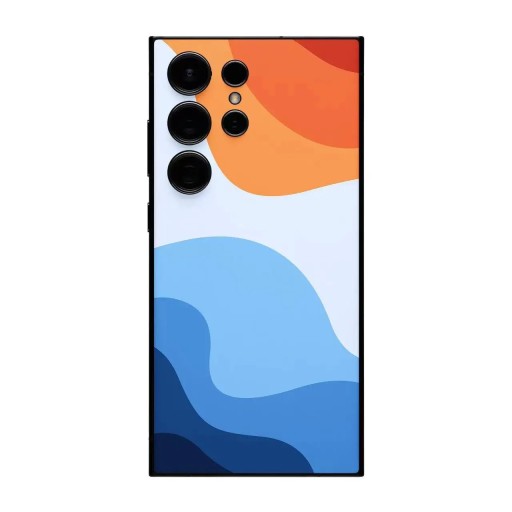 Hydrogel skyddfilm för Samsung Galaxy S23 Ultra på baksidan av telefonen med abstrakt motiv av vågor i orange och blå färg