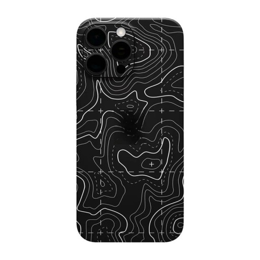 Hydrogel skyddfolie för iPhone 15 på baksidan svart med motiv av konturlinje karta