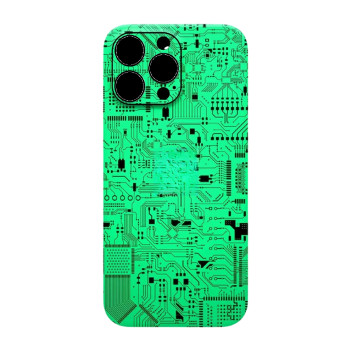 Hydrogel skyddsfilm för iPhone 15 Plus på baksidan grön med motiv av kretskort