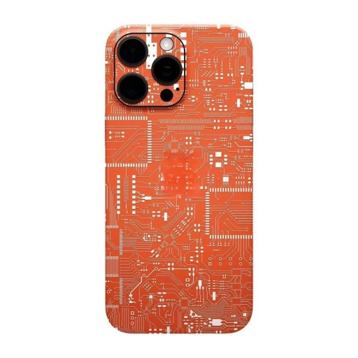 Hydrogel skyddsfilm för iPhone 16 på baksidan orange med motiv av moderkort