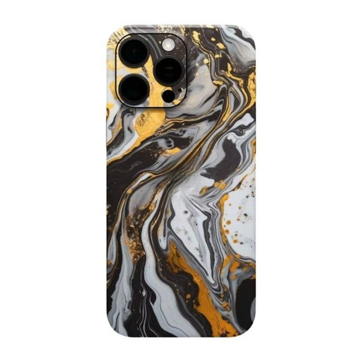 Hydrogel skyddsfilm för iPhone 16 Plus på baksidan svart-vitt-guld marmor design
