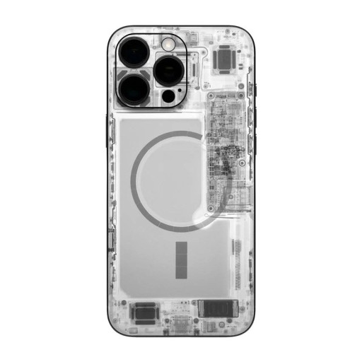 Hydrogel skyddsfilm för iPhone 16 Pro på baksidan vit med motiv av inre komponenter